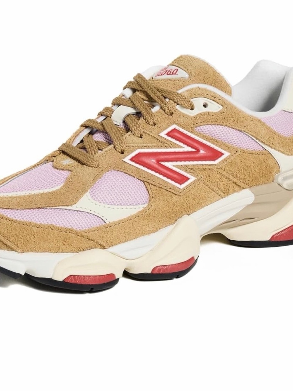 New Balance 9060 Tan Suede & Pink Mesh Women's Sneaker Mens size 9.5/ Women’s 11
